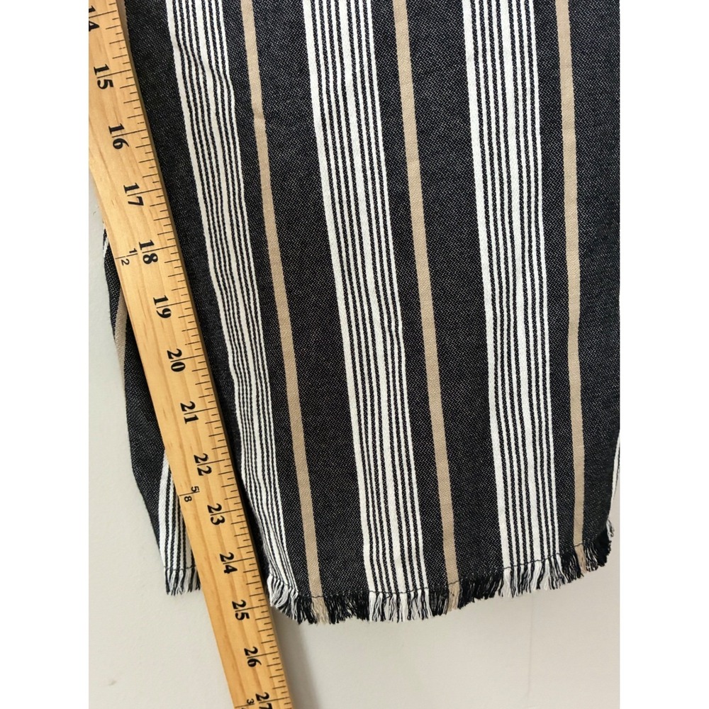 Striped Pants Women 22W Black White Tan Linen Blend Wide Leg Fringe - Picture 4 of 8